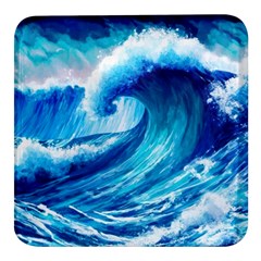 Tsunami Tidal Wave Ocean Waves Sea Nature Water Blue Painting Square Glass Fridge Magnet (4 Pack) by uniart180623