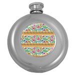 Flower Fabric Fabric Design Fabric Pattern Art Round Hip Flask (5 oz) Front