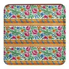 Flower Fabric Fabric Design Fabric Pattern Art Square Glass Fridge Magnet (4 Pack)