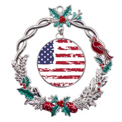 Flag Usa Unite Stated America Metal X mas Wreath Holly Leaf Ornament by uniart180623