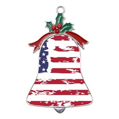 Flag Usa Unite Stated America Metal Holly Leaf Bell Ornament by uniart180623