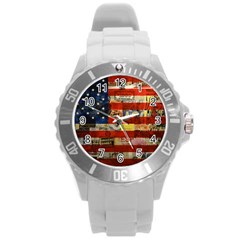 Usa Flag United States Round Plastic Sport Watch (l) by uniart180623