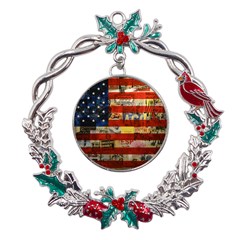 Usa Flag United States Metal X mas Wreath Holly Leaf Ornament by uniart180623