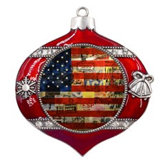 Usa Flag United States Metal Snowflake And Bell Red Ornament by uniart180623