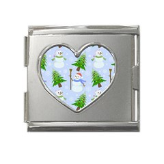 New Year Christmas Snowman Pattern, Mega Link Heart Italian Charm (18mm) by uniart180623