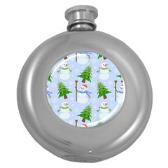 New Year Christmas Snowman Pattern, Round Hip Flask (5 Oz) by uniart180623