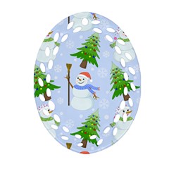 New Year Christmas Snowman Pattern, Oval Filigree Ornament (two Sides)