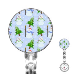 New Year Christmas Snowman Pattern, Stainless Steel Nurses Watch by uniart180623