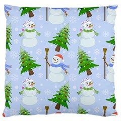 New Year Christmas Snowman Pattern, Large Premium Plush Fleece Cushion Case (two Sides) by uniart180623