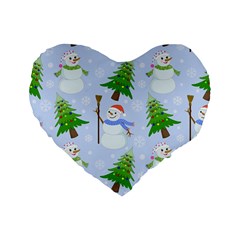 New Year Christmas Snowman Pattern, Standard 16  Premium Flano Heart Shape Cushions by uniart180623