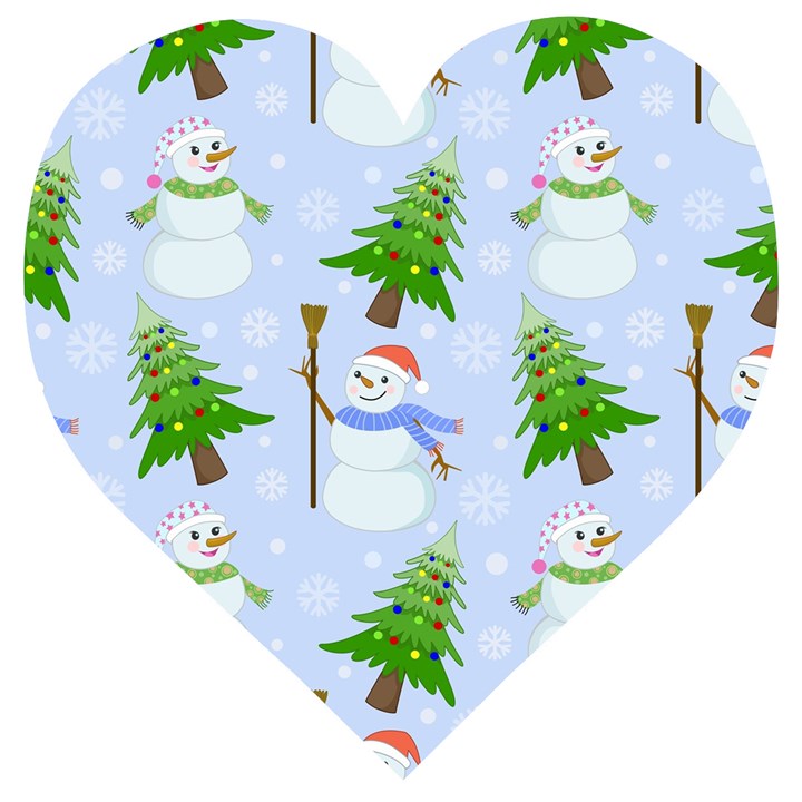 New Year Christmas Snowman Pattern, Wooden Puzzle Heart