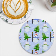 New Year Christmas Snowman Pattern, Uv Print Round Tile Coaster by uniart180623