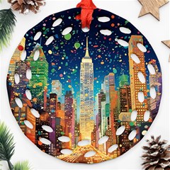 New York Confetti City Usa Round Filigree Ornament (two Sides) by uniart180623