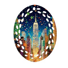 New York Confetti City Usa Oval Filigree Ornament (two Sides) by uniart180623