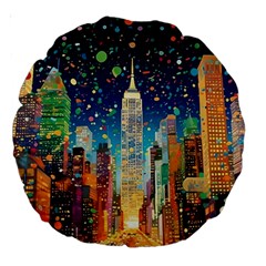 New York Confetti City Usa Large 18  Premium Round Cushions by uniart180623