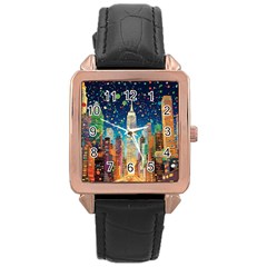 New York Confetti City Usa Rose Gold Leather Watch  by uniart180623