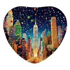 New York Confetti City Usa Heart Glass Fridge Magnet (4 Pack) by uniart180623