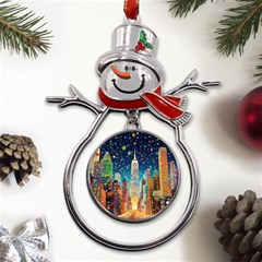 New York Confetti City Usa Metal Snowman Ornament by uniart180623