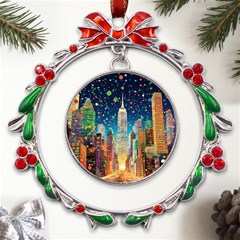 New York Confetti City Usa Metal X mas Wreath Ribbon Ornament by uniart180623