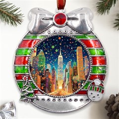 New York Confetti City Usa Metal X mas Ribbon With Red Crystal Round Ornament by uniart180623