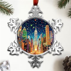 New York Confetti City Usa Metal Small Snowflake Ornament by uniart180623