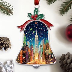 New York Confetti City Usa Metal Holly Leaf Bell Ornament by uniart180623