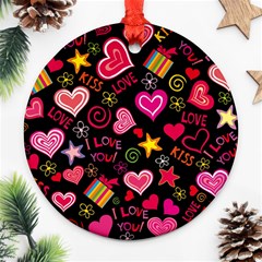 Multicolored Love Hearts Kiss Romantic Pattern Ornament (round) by uniart180623