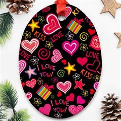 Multicolored Love Hearts Kiss Romantic Pattern Ornament (oval) by uniart180623