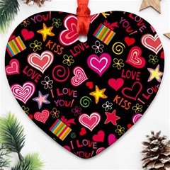 Multicolored Love Hearts Kiss Romantic Pattern Ornament (heart) by uniart180623