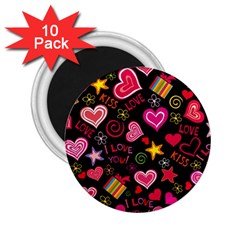 Multicolored Love Hearts Kiss Romantic Pattern 2 25  Magnets (10 Pack)  by uniart180623