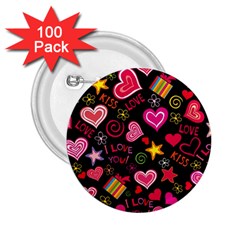 Multicolored Love Hearts Kiss Romantic Pattern 2 25  Buttons (100 Pack)  by uniart180623