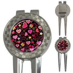 Multicolored Love Hearts Kiss Romantic Pattern 3-in-1 Golf Divots by uniart180623