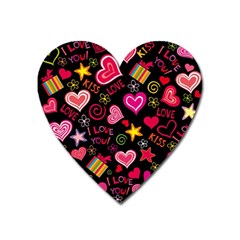 Multicolored Love Hearts Kiss Romantic Pattern Heart Magnet by uniart180623