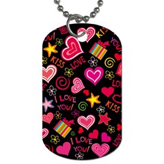 Multicolored Love Hearts Kiss Romantic Pattern Dog Tag (two Sides) by uniart180623