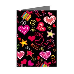 Multicolored Love Hearts Kiss Romantic Pattern Mini Greeting Card by uniart180623