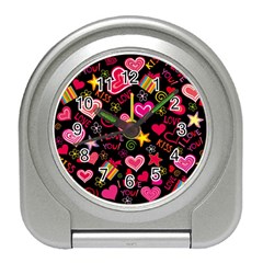 Multicolored Love Hearts Kiss Romantic Pattern Travel Alarm Clock by uniart180623