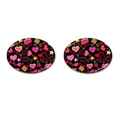 Multicolored Love Hearts Kiss Romantic Pattern Cufflinks (oval) by uniart180623