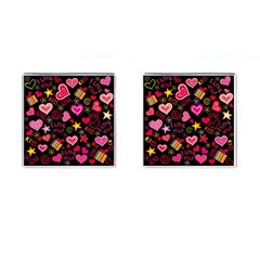 Multicolored Love Hearts Kiss Romantic Pattern Cufflinks (square) by uniart180623