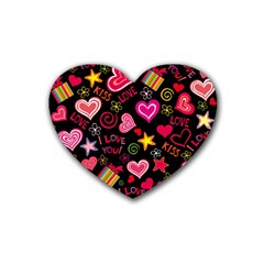 Multicolored Love Hearts Kiss Romantic Pattern Rubber Coaster (heart) by uniart180623