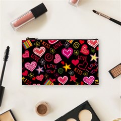 Multicolored Love Hearts Kiss Romantic Pattern Cosmetic Bag (small) by uniart180623