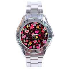 Multicolored Love Hearts Kiss Romantic Pattern Stainless Steel Analogue Watch by uniart180623