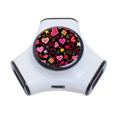 Multicolored Love Hearts Kiss Romantic Pattern 3-port Usb Hub by uniart180623