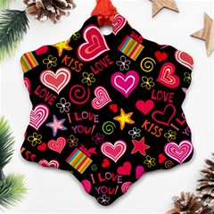 Multicolored Love Hearts Kiss Romantic Pattern Ornament (snowflake) by uniart180623