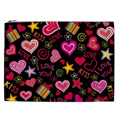 Multicolored Love Hearts Kiss Romantic Pattern Cosmetic Bag (xxl) by uniart180623