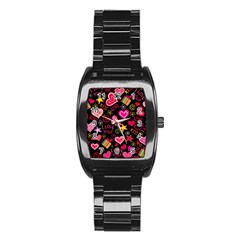 Multicolored Love Hearts Kiss Romantic Pattern Stainless Steel Barrel Watch by uniart180623