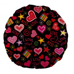 Multicolored Love Hearts Kiss Romantic Pattern Large 18  Premium Flano Round Cushions by uniart180623