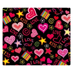 Multicolored Love Hearts Kiss Romantic Pattern Two Sides Premium Plush Fleece Blanket (small) by uniart180623