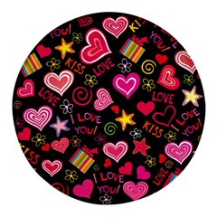 Multicolored Love Hearts Kiss Romantic Pattern Round Glass Fridge Magnet (4 Pack) by uniart180623