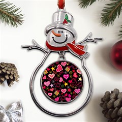 Multicolored Love Hearts Kiss Romantic Pattern Metal Snowman Ornament