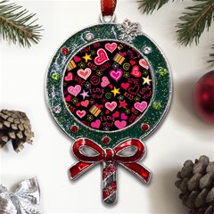 Multicolored Love Hearts Kiss Romantic Pattern Metal X mas Lollipop With Crystal Ornament by uniart180623